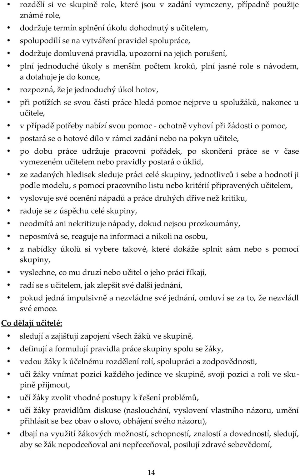 svou částí práce hledá pomoc nejprve u spolužáků, nakonec u učitele, v případě potřeby nabízí svou pomoc - ochotně vyhoví při žádosti o pomoc, postará se o hotové dílo v rámci zadání nebo na pokyn