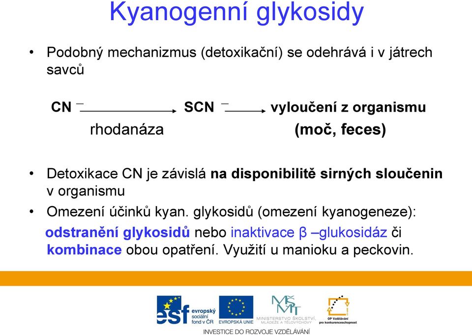 sirných sloučenin v organismu Omezení účinků kyan.
