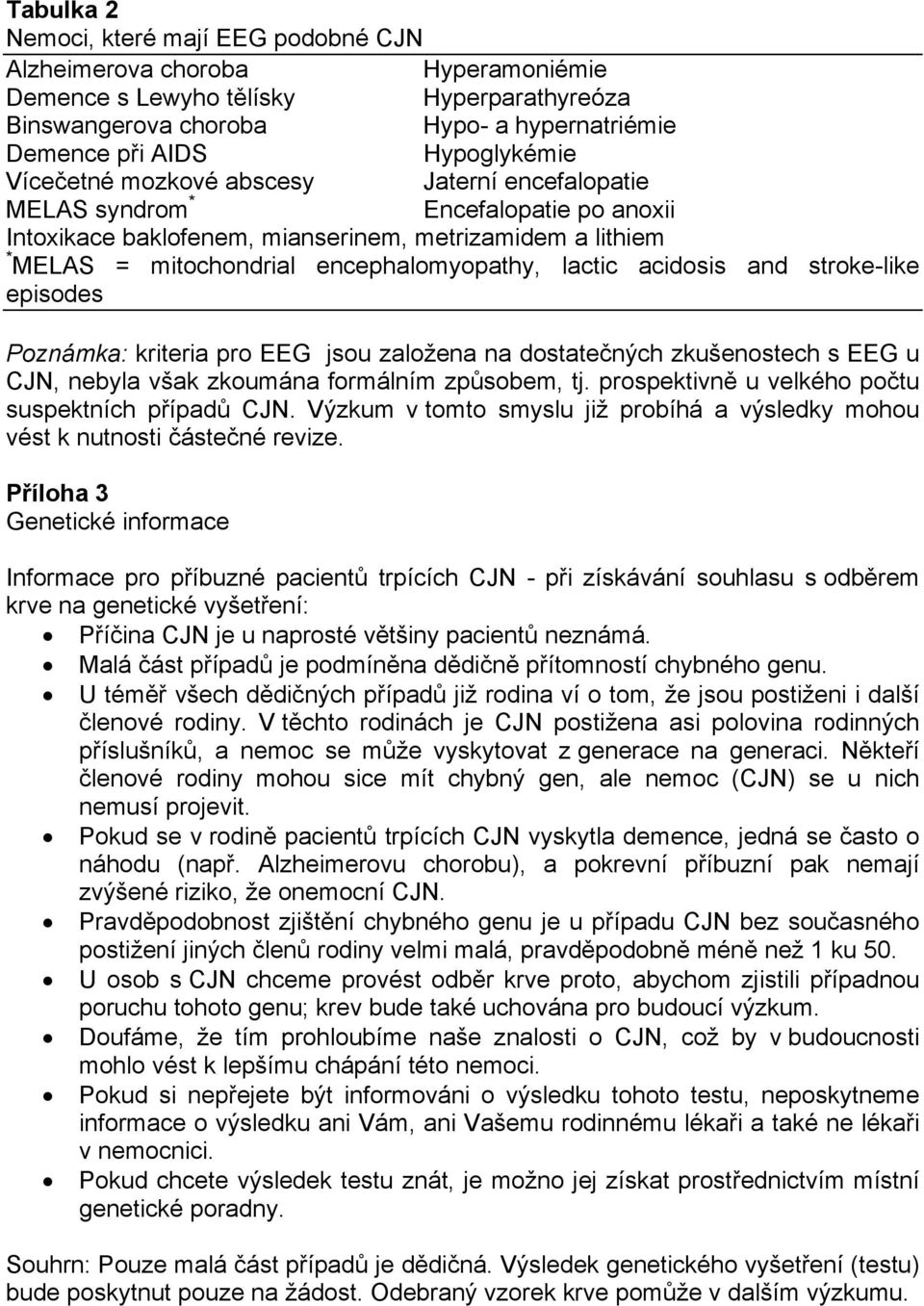 acidosis and stroke-like episodes Poznámka: kriteria pro EEG jsou založena na dostatečných zkušenostech s EEG u CJN, nebyla však zkoumána formálním způsobem, tj.