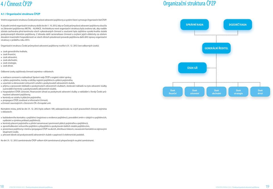 Architektura nové organizační struktury byla zvolena tak, aby nadále zůstala zachována plná kontinuita všech vykonávaných činností a současně byla zajištěna vysoká kvalita služeb poskytovaných