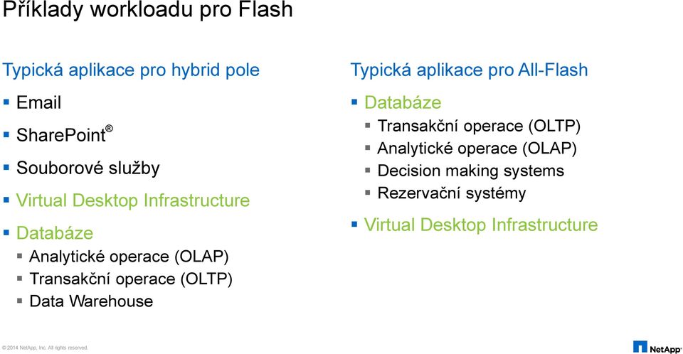 (OLTP) Data Warehouse Typická aplikace pro All-Flash Databáze Transakční operace (OLTP)