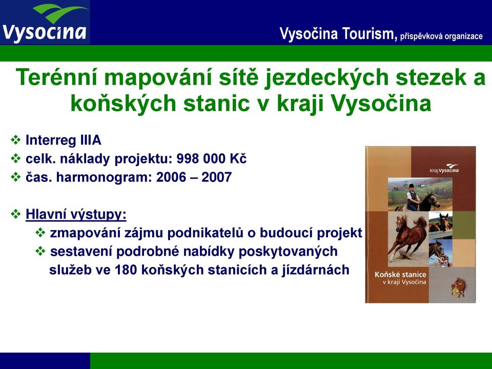 harmonogram: 2006 2007 Hlavní výstupy: zmapování zájmu podnikatelů o budoucí