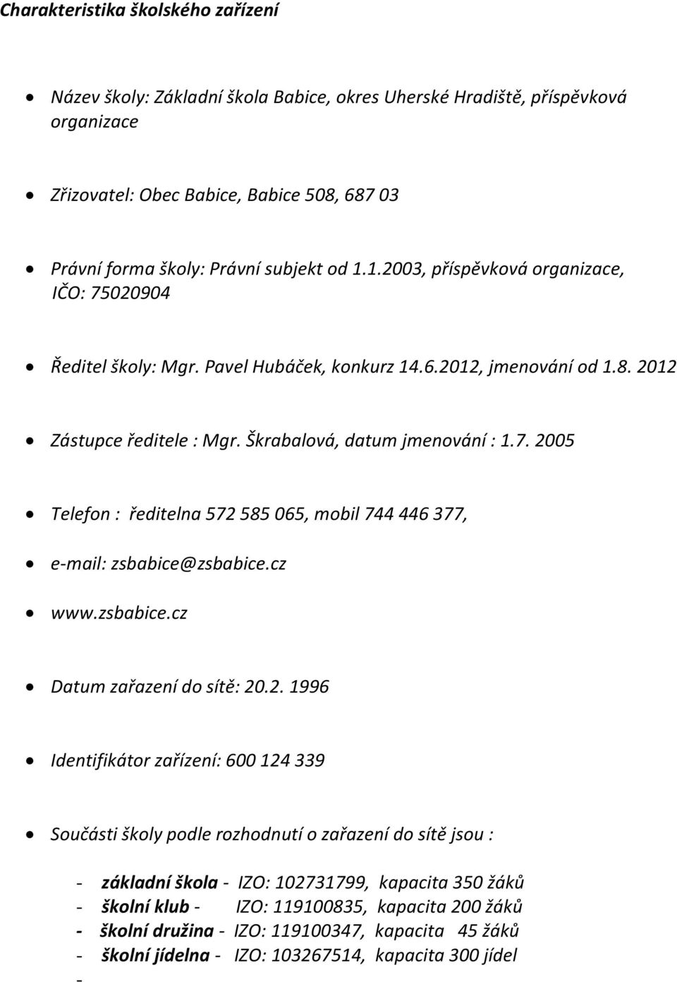 cz www.zsbabice.cz Datum zařazení do sítě: 20