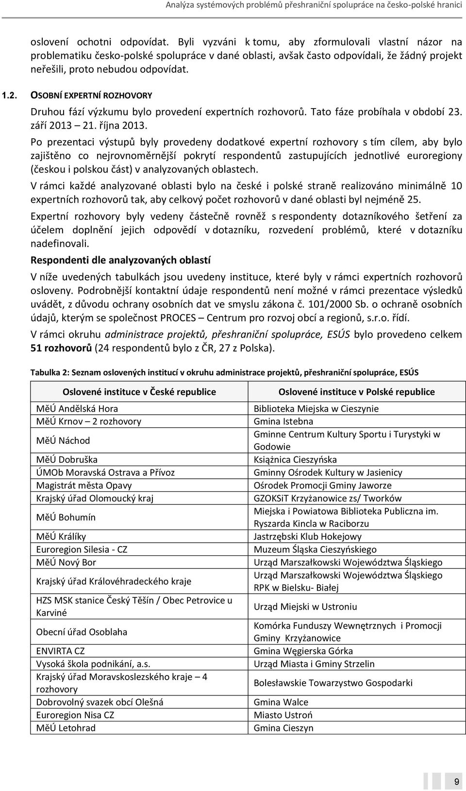 OSOBNÍ EXPERTNÍ ROZHOVORY Druhou fází výzkumu bylo provedení expertních rozhovorů. Tato fáze probíhala v období 23. září 2013 21. října 2013.