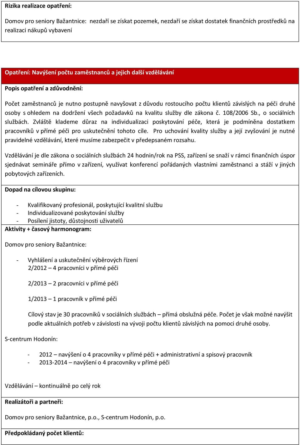 , o sociálních službách. Zvláště klademe důraz na individualizaci poskytování péče, která je podmíněna dostatkem pracovníků v přímé péči pro uskutečnění tohoto cíle.