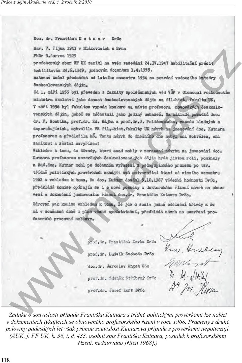 dokumentech týkajících se obnoveného profesorského řízení v roce 1968.