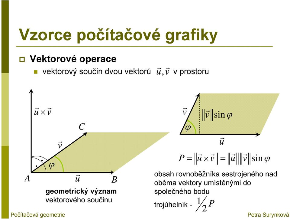 součinu v v sinϕ ϕ u P= u v = u v sinϕ obsah rovnoběžníka