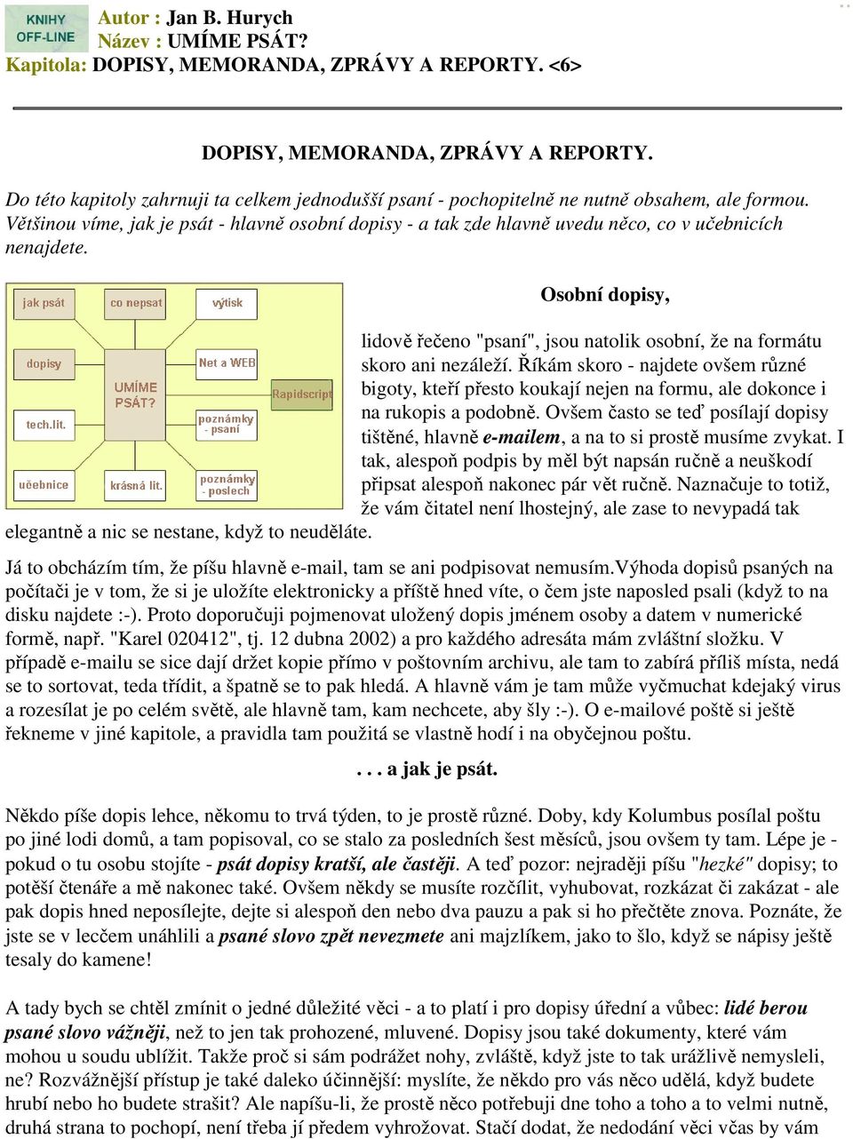 Většinou víme, jak je psát - hlavně osobní dopisy - a tak zde hlavně uvedu něco, co v učebnicích nenajdete. Osobní dopisy, lidově řečeno "psaní", jsou natolik osobní, že na formátu skoro ani nezáleží.