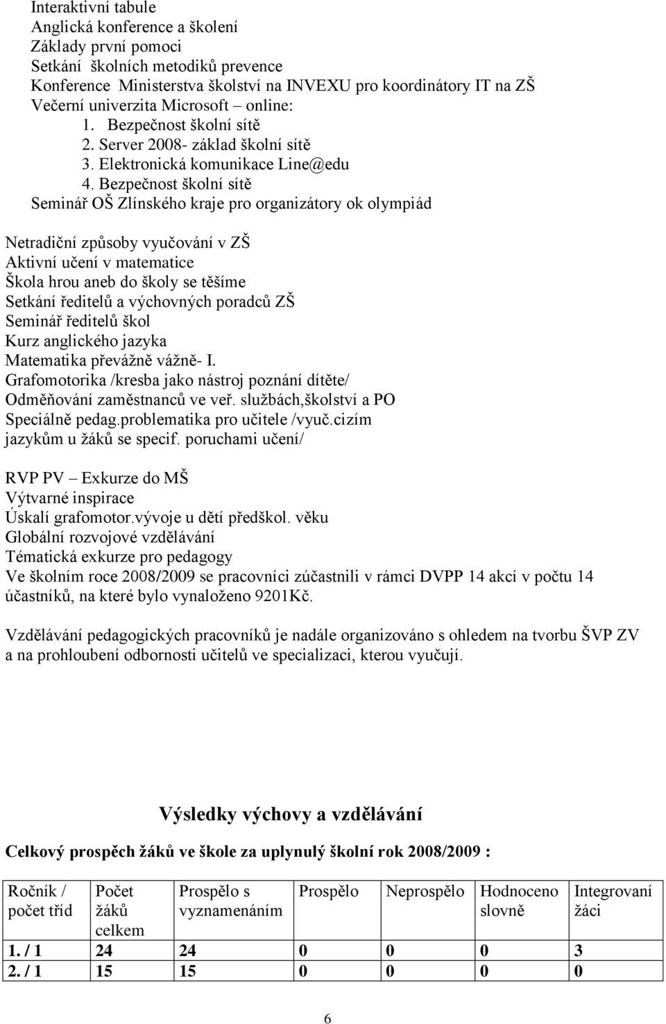 Bezpečnost školní sítě Seminář OŠ Zlínského kraje pro organizátory ok olympiád Netradiční způsoby vyučování v ZŠ Aktivní učení v matematice Škola hrou aneb do školy se těšíme Setkání ředitelů a