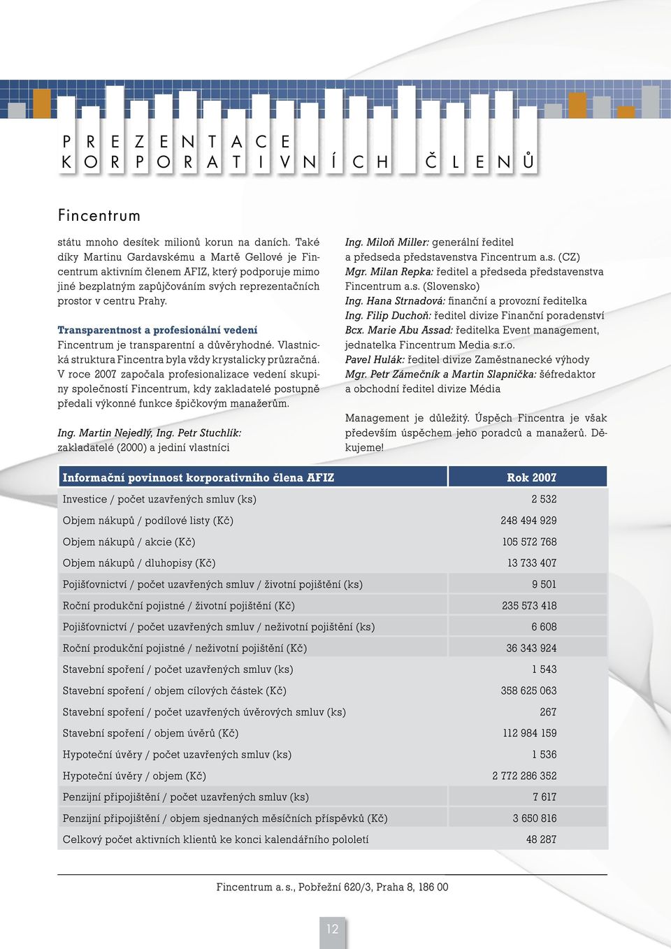 Transparentnost a profesionální vedení Fincentrum je transparentní a důvěryhodné. Vlastnická struktura Fincentra byla vždy krystalicky průzračná.