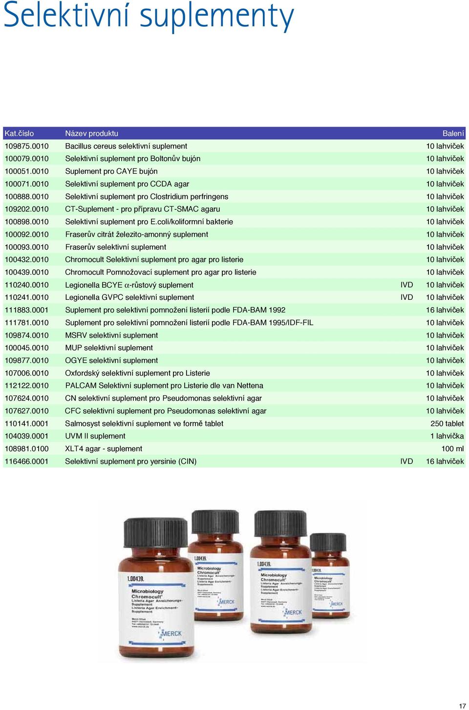 0010 CT-Suplement - pro přípravu CT-SMAC agaru 10 lahviček 100898.0010 Selektivní suplement pro E.coli/koliformní bakterie 10 lahviček 100092.