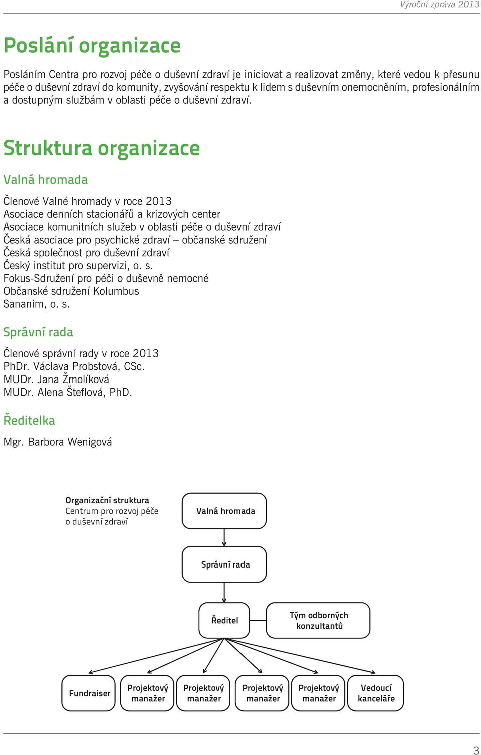 Struktura organizace Valná hromada Èlenové Valné hromady v roce 2013 Asociace denních stacionáøù a krizových center Asociace komunitních služeb v oblasti péèe o duševní zdraví Èeská asociace pro