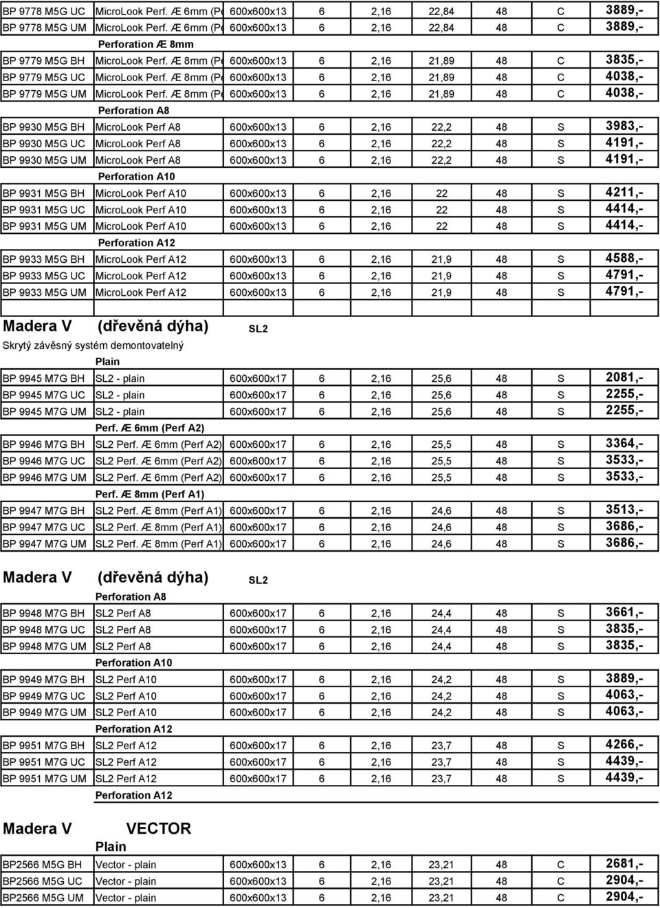 Æ 8mm (Perf 600x600x13 A1) 6 2,16 21,89 48 C 4038,- BP 9779 M5G UM MicroLook Perf.