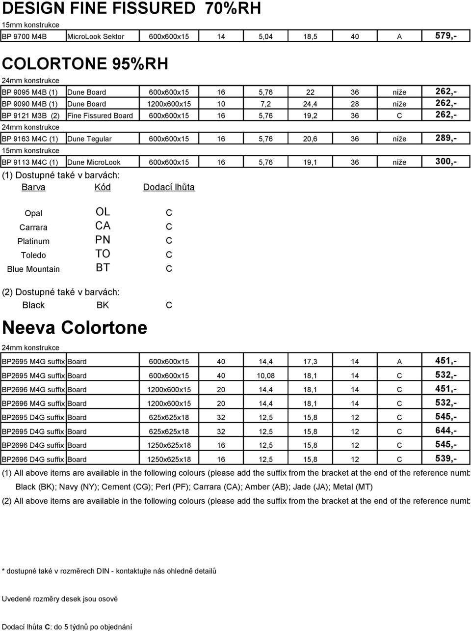 MicroLook 600x600x15 16 5,76 19,1 36 níže 300,- (1) Dostupné také v barvách: Barva Kód Dodací lhůta Opal OL C Carrara CA C Platinum PN C Toledo TO C Blue Mountain BT C (2) Dostupné také v barvách: