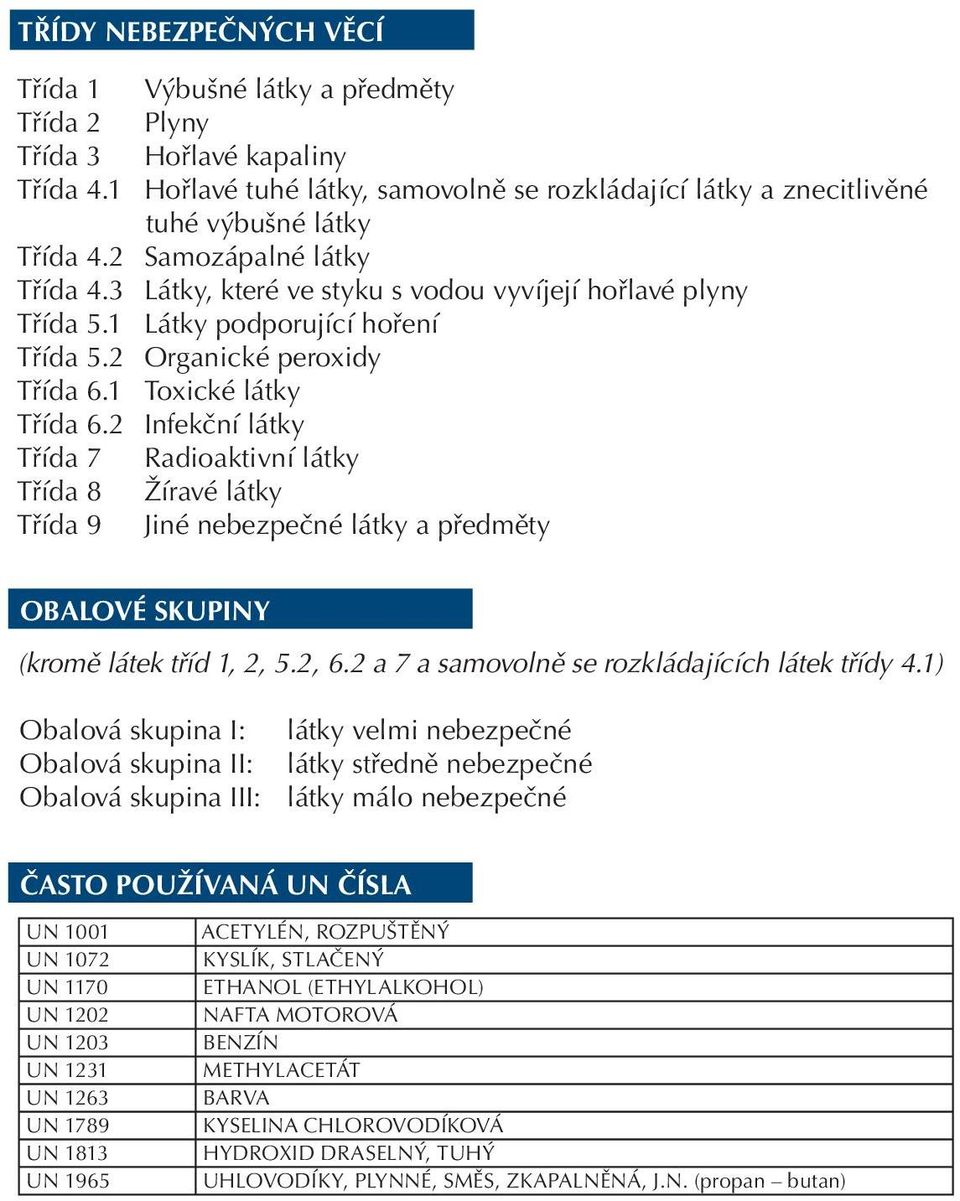 2 Infekèní látky Tøída 7 Radioaktivní látky Tøída 8 Žíravé látky Tøída 9 Jiné nebezpeèné látky a pøedmìty OBALOVÉ SKUPINY (kromì látek tøíd 1, 2, 5.2, 6.