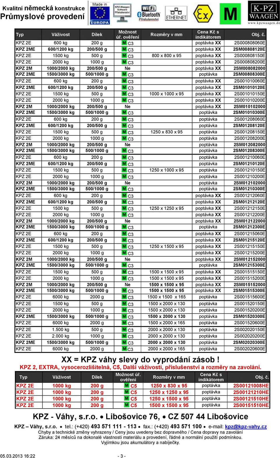 poptávka XX 2S000808200E KPZ 2M 1000/2000 kg 200/500 g Ne poptávka XX 2SM008082000 KPZ 2ME 1500/3000 kg 500/1000 g C3 poptávka 2SM00808300E KPZ 2E 600 kg 200 g C3 poptávka XX 2S001010060E KPZ 2ME