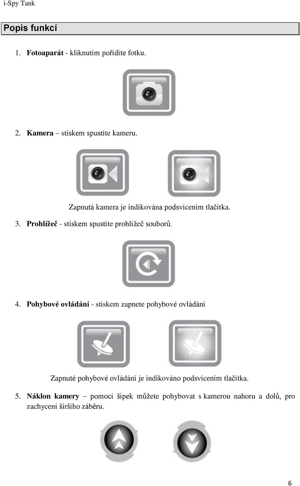 Pohybové ovládání - stiskem zapnete pohybové ovládání Zapnuté pohybové ovládání je indikováno