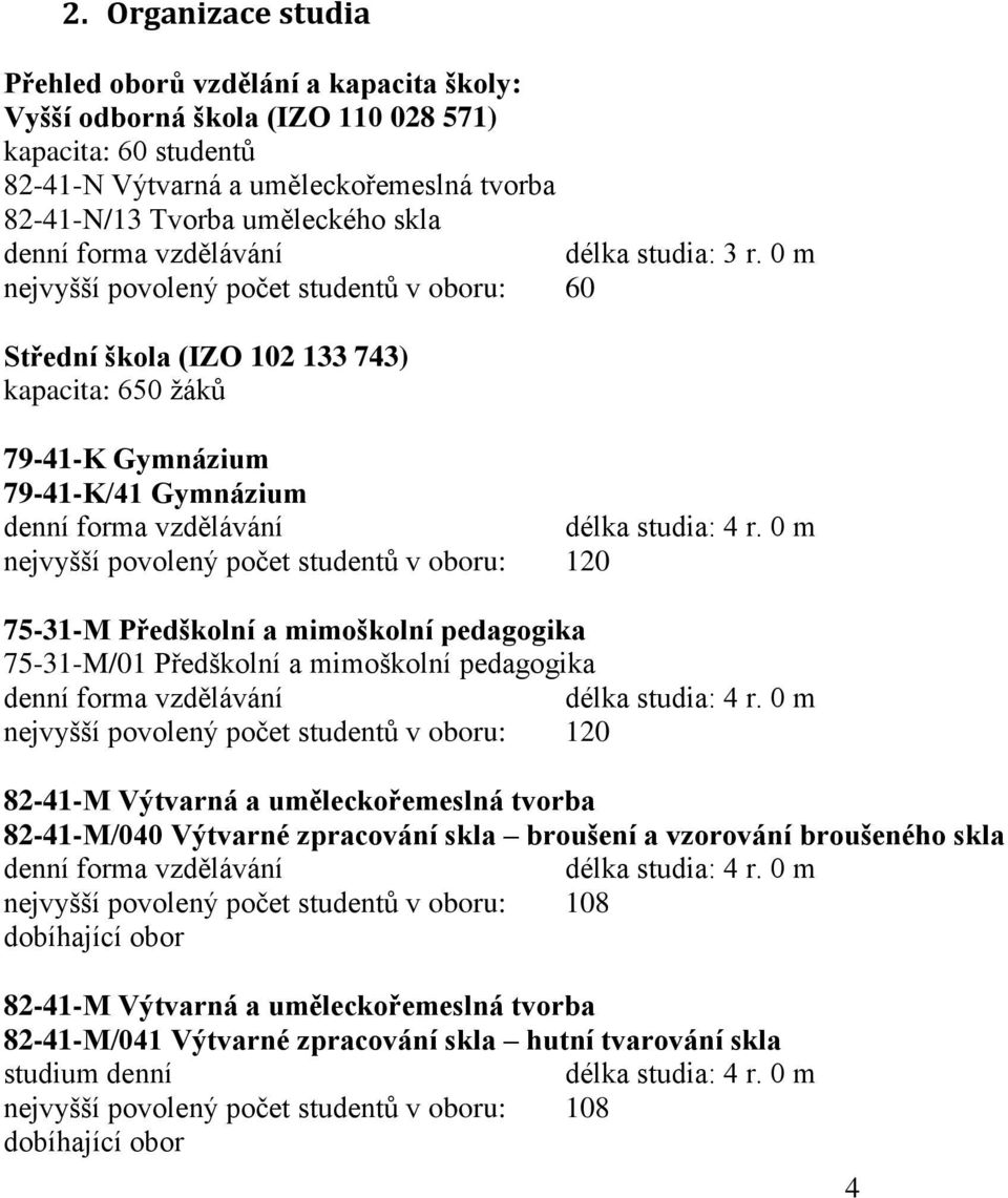 0 m nejvyšší povolený počet studentů v oboru: 120 75-31-M Předškolní a mimoškolní pedagogika 75-31-M/01 Předškolní a mimoškolní pedagogika délka studia: 4 r.