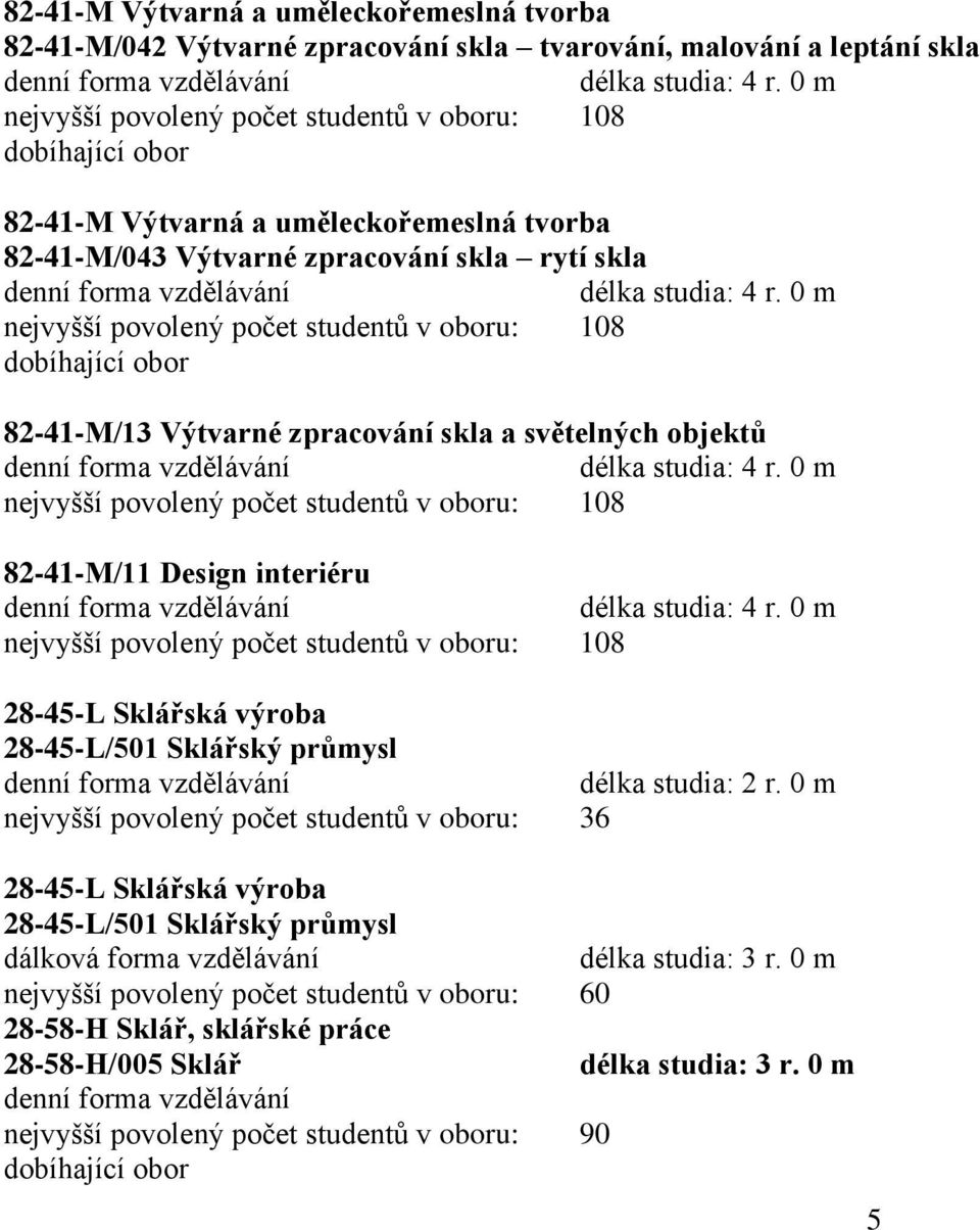 0 m nejvyšší povolený počet studentů v oboru: 108 dobíhající obor 82-41-M/13 Výtvarné zpracování skla a světelných objektů délka studia: 4 r.