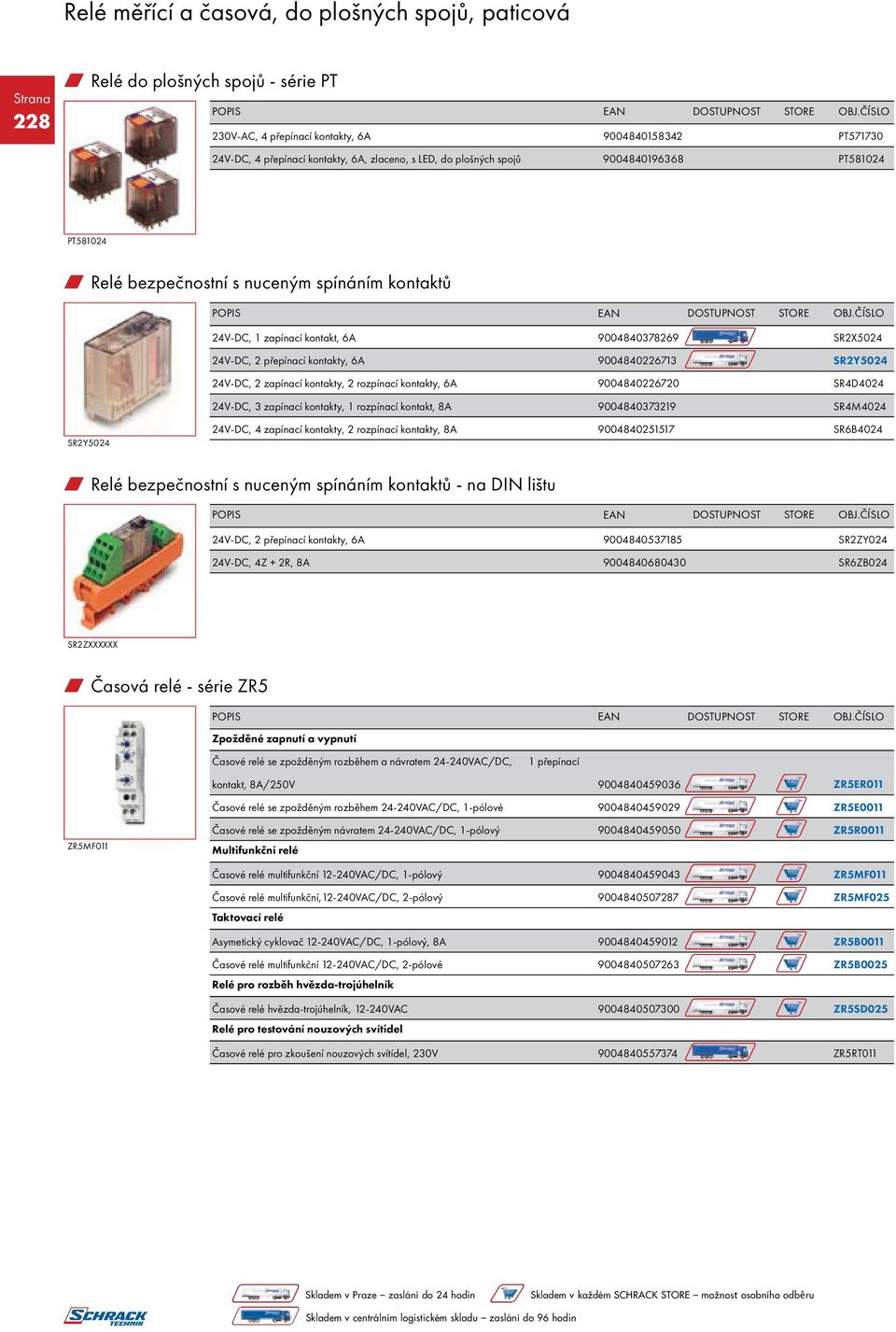 kontakty, 6A 9004840226720 SR4D4024 24V-DC, 3 zapínací kontakty, 1 rozpínací kontakt, 8A 9004840373219 SR4M4024 SR2Y5024 24V-DC, 4 zapínací kontakty, 2 rozpínací kontakty, 8A 9004840251517 SR6B4024 w
