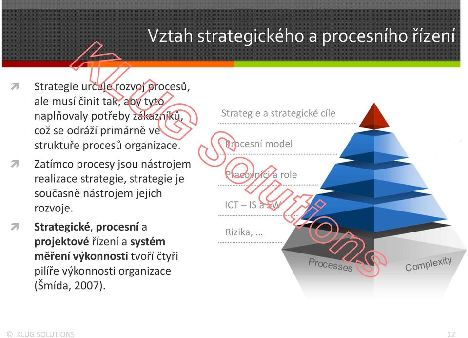 Zatímco procesy jsou nástrojem realizace strategie, strategie je současně nástrojem jejich rozvoje.