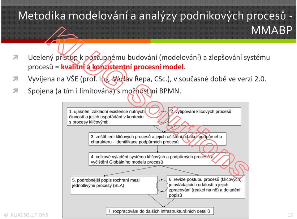 konzistentní procesní model. Vyvíjena na VŠE (prof. Ing. Václav Řepa, CSc.
