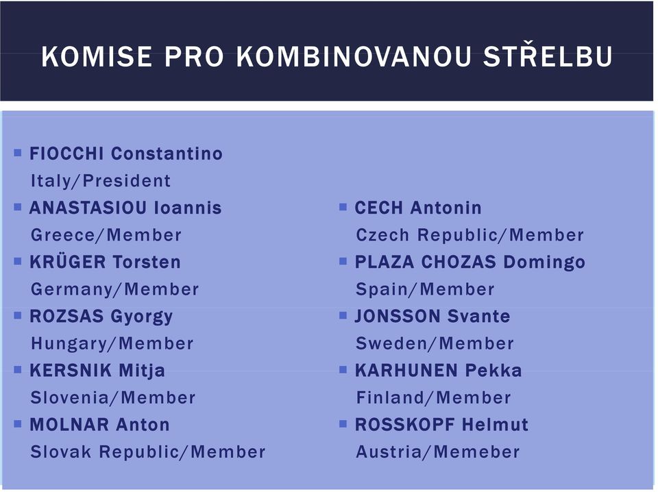 Slovenia/Member MOLNAR Anton Slovak Republic/Member CECH Antonin Czech Republic/Member PLAZA