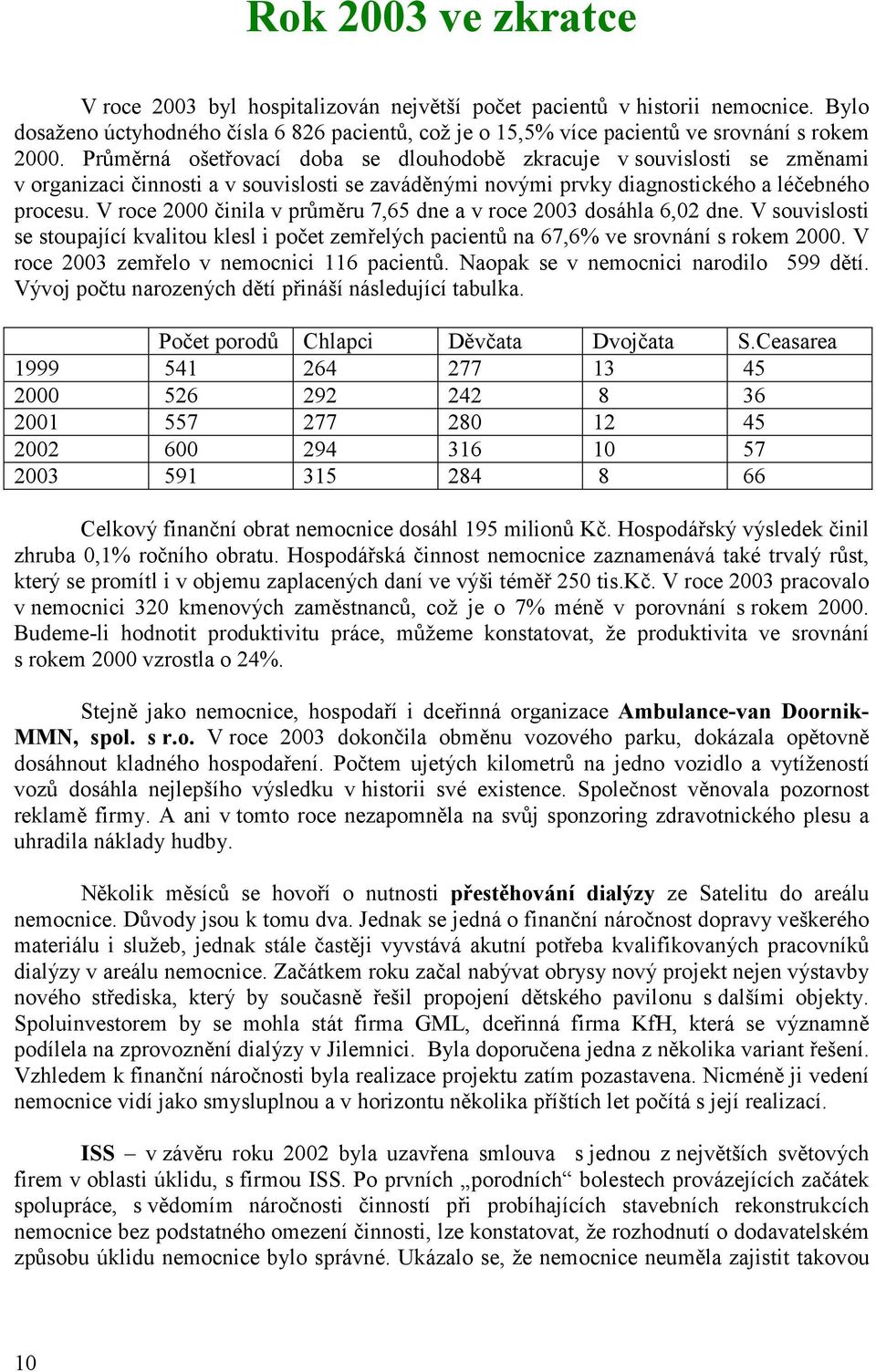 V roce 2000 činila v průměru 7,65 dne a v roce 2003 dosáhla 6,02 dne. V souvislosti se stoupající kvalitou klesl i počet zemřelých pacientů na 67,6% ve srovnání s rokem 2000.