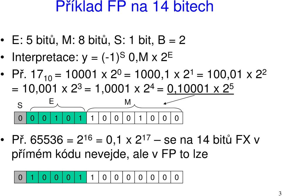 17 10 = 10001 x 2 0 = 1000,1 x 2 1 = 100,01 x 2 2 = 10,001 x 2 3 = 1,0001 x 2 4 =