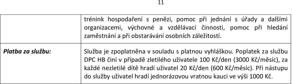 Služba je zpoplatněna v souladu s platnou vyhláškou.
