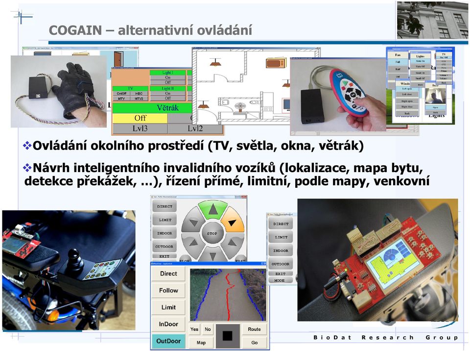 vozíků (lokalizace, mapa bytu, detekce překážek, ), řízení