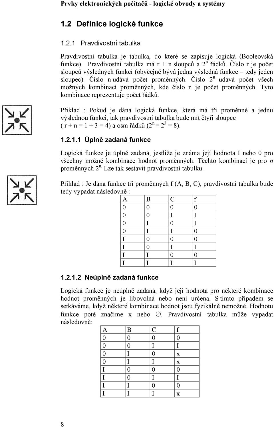 Číslo 2 n udává počet všech možných kombinací proměnných, kde číslo n je počet proměnných. Tyto kombinace reprezentuje počet řádků.