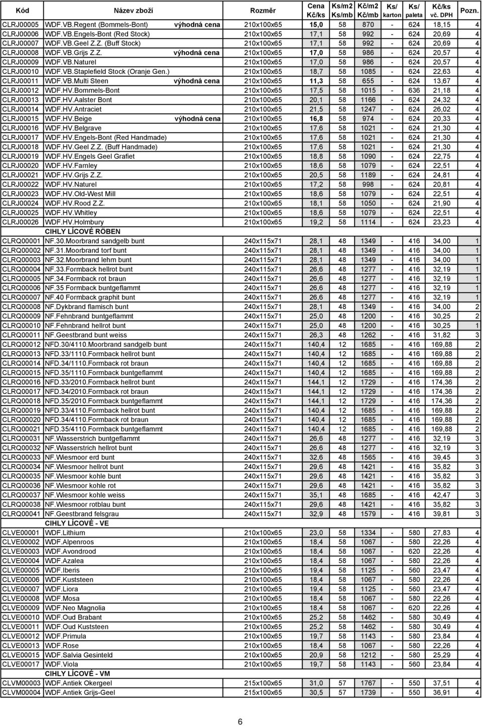 VB.Staplefield Stock (Oranje Gen.) 210x100x65 18,7 58 1085-624 22,63 4 CLRJ00011 WDF.VB.Multi Steen výhodná cena 210x100x65 11,3 58 655-624 13,67 4 CLRJ00012 WDF.HV.