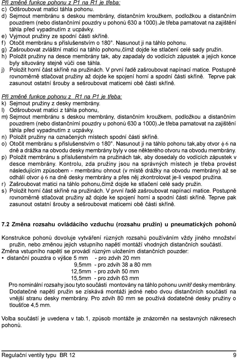 Je tøeba pamatovat na zajištìní táhla pøed vypadnutím z ucpávky. e) Vyjmout pružiny ze spodní èásti skøínì. f ) Otoèit membránu s pøíslušenstvím o 80. Nasunout ji na táhlo pohonu.