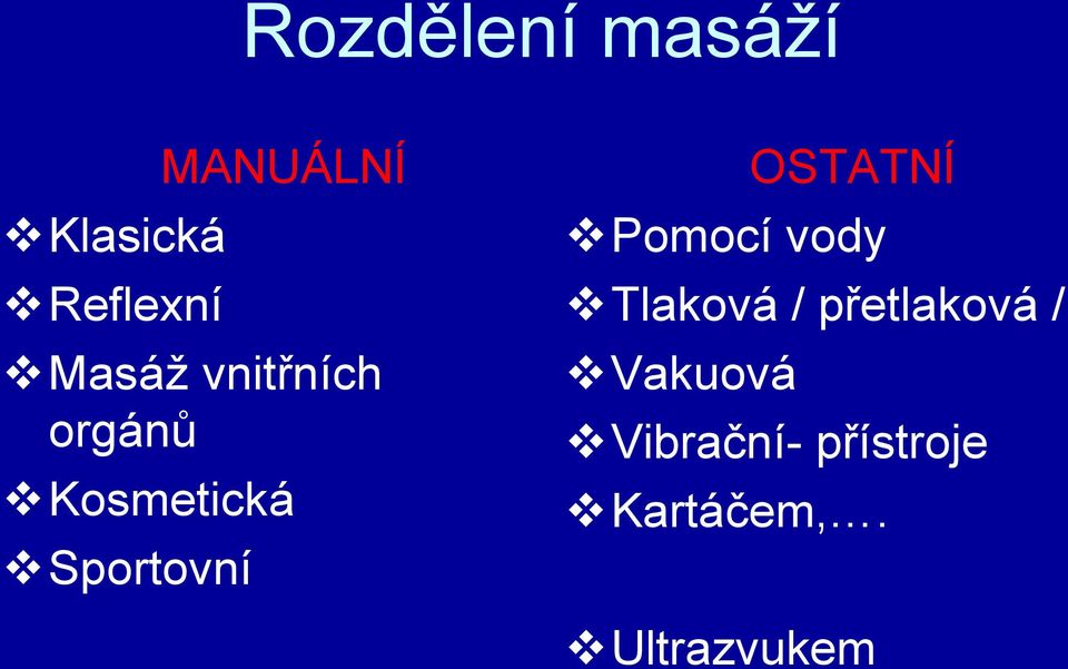 OSTATNÍ Pomocí vody Tlaková / přetlaková /