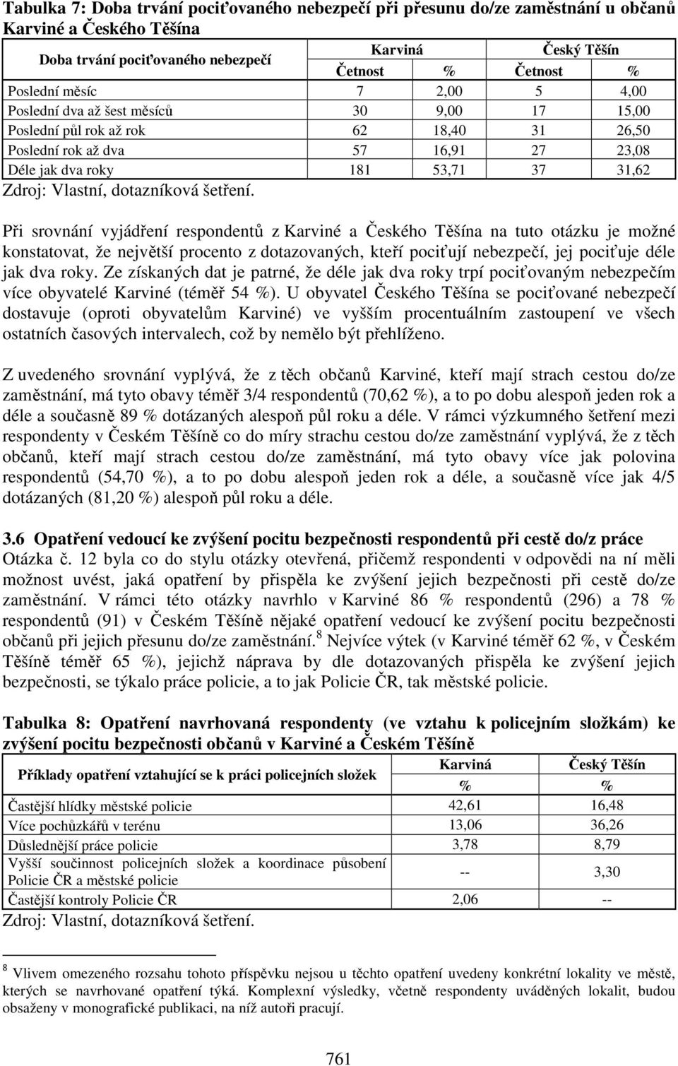 Karviné a Českého Těšína na tuto otázku je možné konstatovat, že největší procento z dotazovaných, kteří pociťují nebezpečí, jej pociťuje déle jak dva roky.