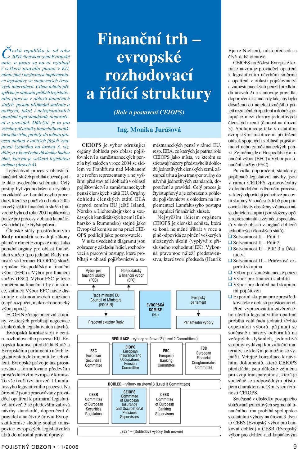 Cílem tohoto příspěvku je objasnit průběh legislativního procesu v oblasti finančních služeb, postup přijímání směrnic a nařízení, jakož i nelegislativních opatření typu standardů, doporučení a