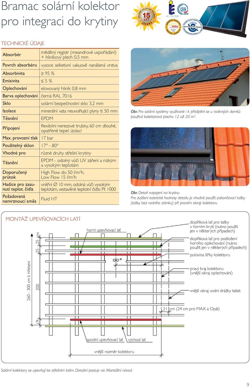 50 mm Těsnění EPDM Připojení fl exibilní nerezové trubky, 60 cm dlouhé, opatřené tepel. izolací Max.