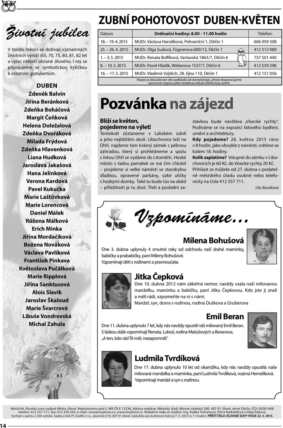 Pavel Kukučka Marie Laštůvková Marie Lorencová Daniel Málek Růžena Málková Erich Minka Jiřina Mordačíková Božena Nováková Václava Pavlíková František Pinkava Květoslava Pučálková Marie Ripplová