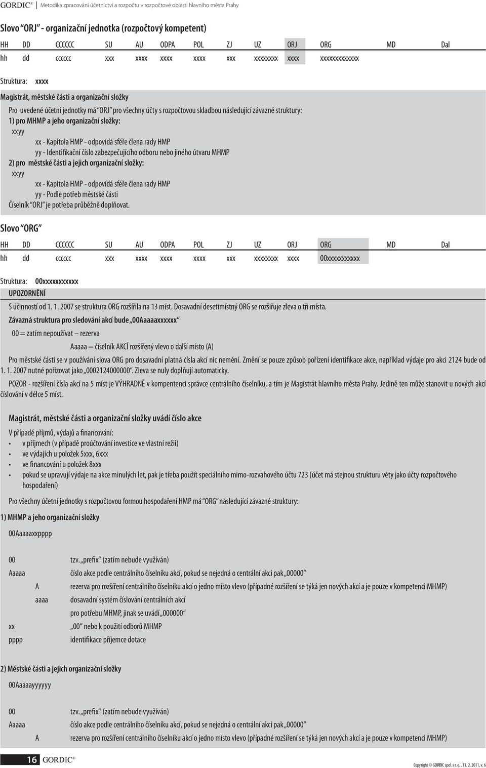 následující závazné struktury: 1) pro MHMP a jeho organizační složky: xxyy xx - Kapitola HMP - odpovídá sféře člena rady HMP yy - Identifikační číslo zabezpečujícího odboru nebo jiného útvaru MHMP 2)