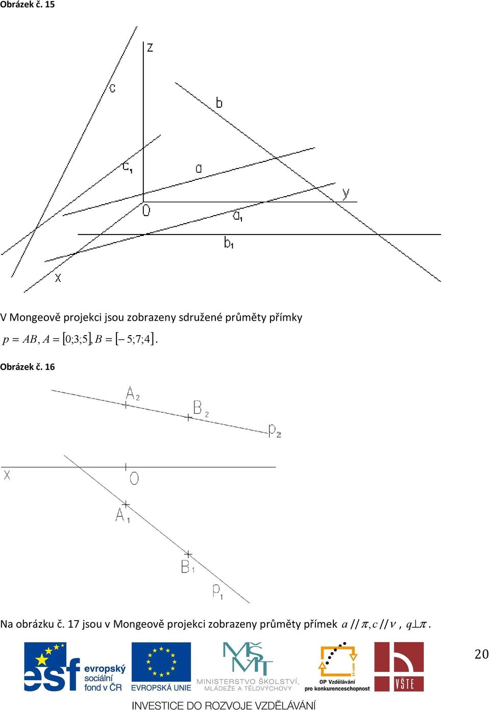 průměty přímky p =AB, A =  16 [ 0;3;5], B = [ 5;7;