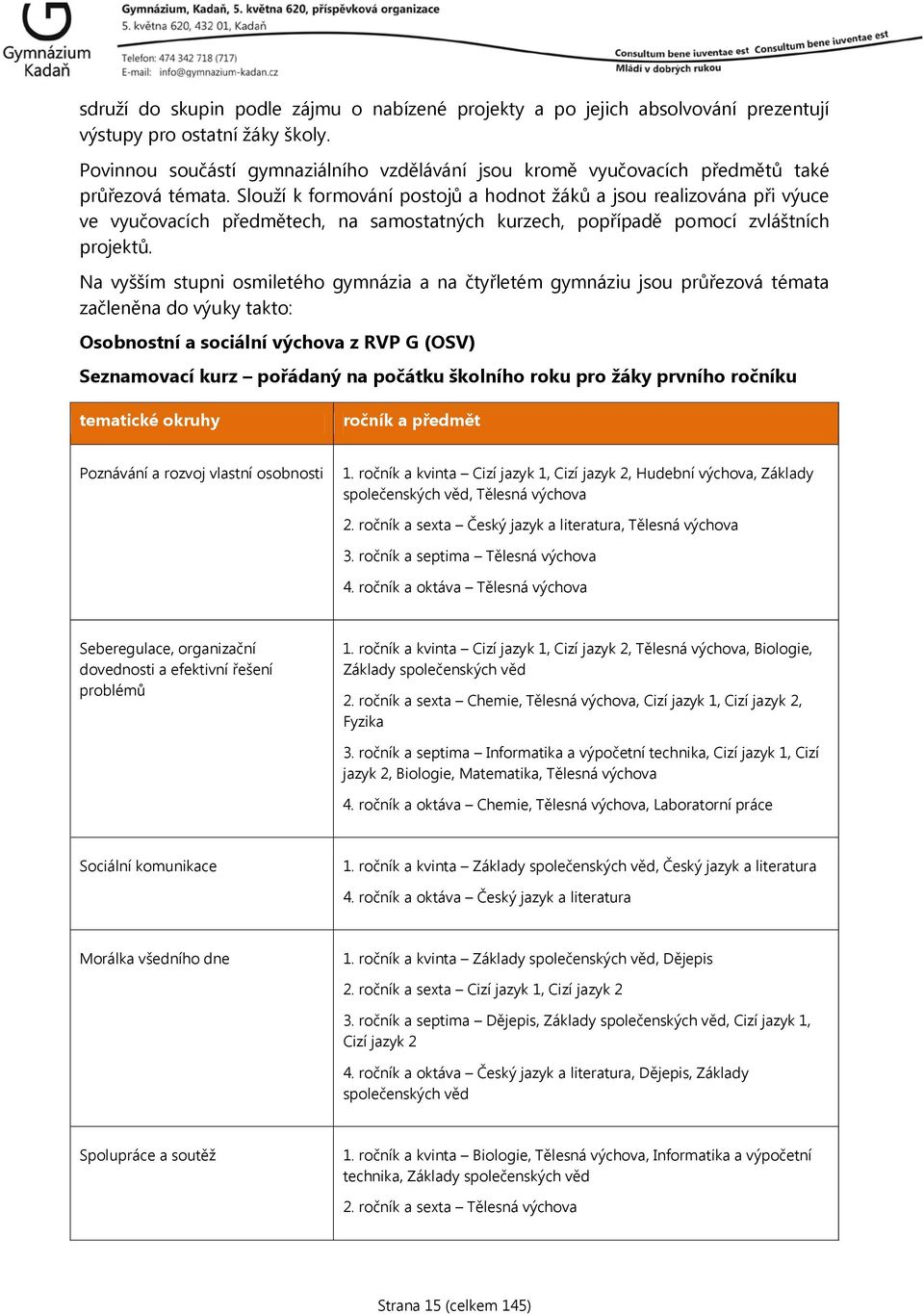 Slouží k formování postojů a hodnot žáků a jsou realizována při výuce ve vyučovacích předmětech, na samostatných kurzech, popřípadě pomocí zvláštních projektů.