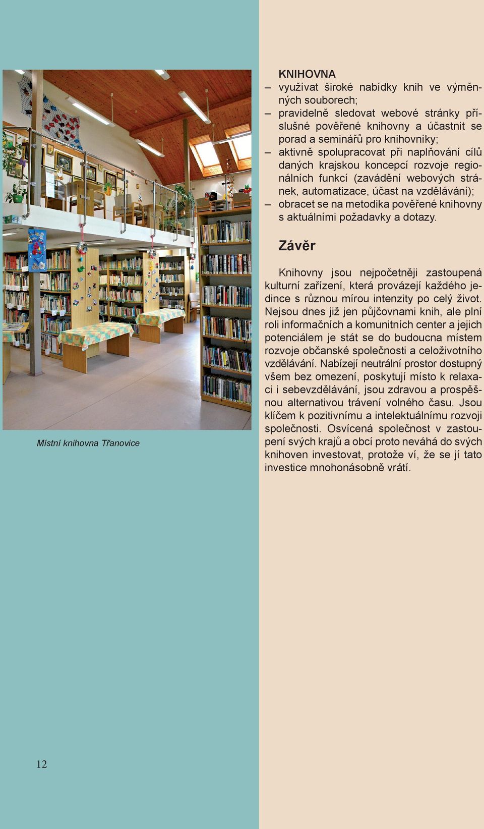dotazy. Závěr Místní knihovna Třanovice 12 Knihovny jsou nejpočetněji zastoupená kulturní zařízení, která provázejí každého jedince s různou mírou intenzity po celý život.
