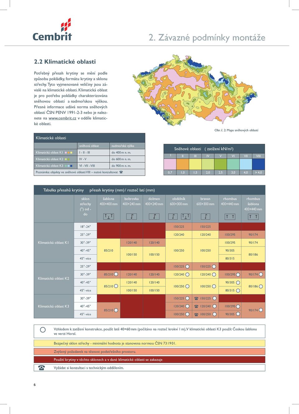 Přesné informace udává norma sněhových oblastí ČSN P ENV 1991-2-3 nebo je naleznete na www.cembrit.cz v oddíle klimatické oblasti. Obr. č.