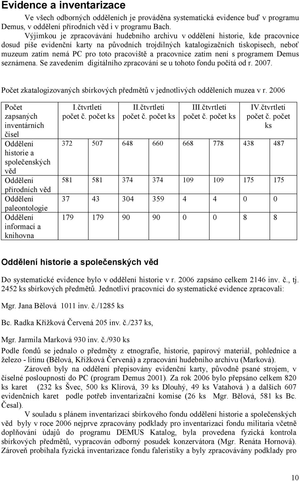 pracoviště a pracovnice zatím není s programem Demus seznámena. Se zavedením digitálního zpracování se u tohoto fondu počítá od r. 2007.