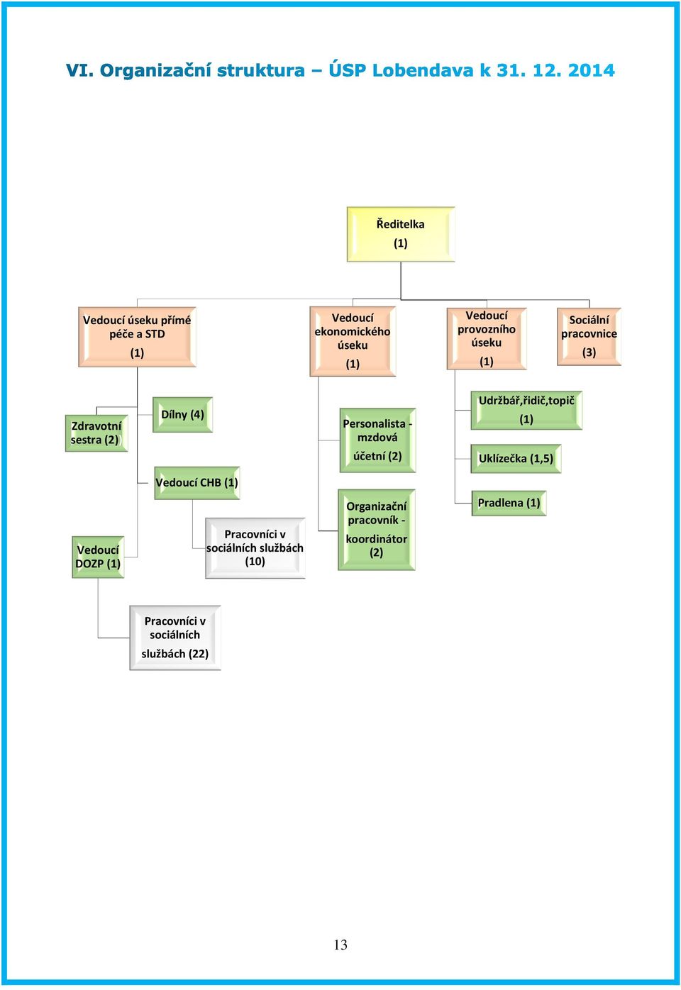 Udržbář,řidič,topič (1) Uklízečka (1,5) Vedoucí CHB (1) Vedoucí DOZP (1) Pracovníci v sociálních