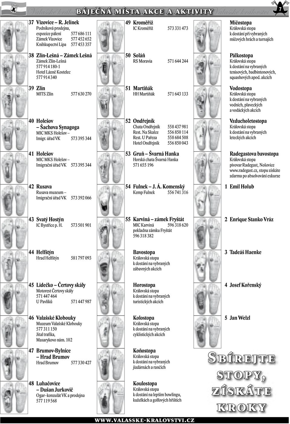 míčových hrách a turnajích 38 Zlín-Lešná Zámek Lešná Zámek Zlín-Lešná 577 914 180-1 Hotel Lázně Kostelec 577 914 340 39 Zlín MITS Zlín 577 630 270 40 Holešov Šachova Synagoga MIC MKS Holešov Imigr.