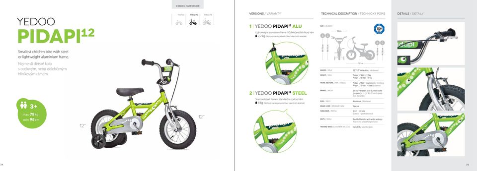 66-71 cm 68-71 cm A 45-58 cm S 45-56 cm Nejmenší dětské kolo s ocelovým, nebo odlehčeným hliníkovým rámem.