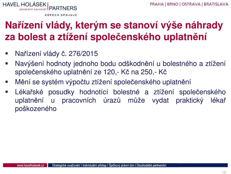 276/2015 Navýšení hodnoty jednoho bodu odškodnění u bolestného a ztížení společenského uplatnění ze