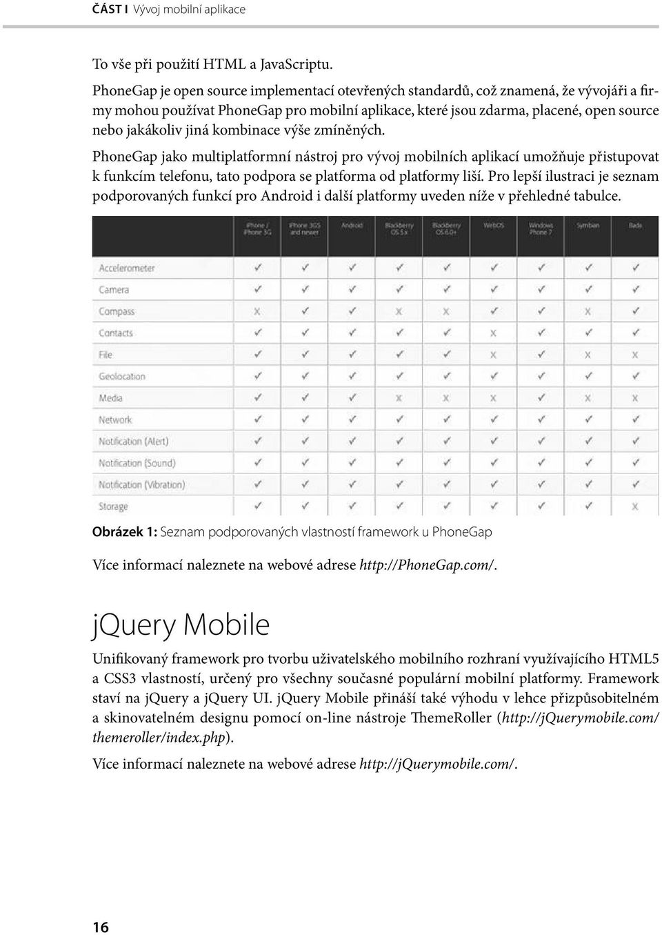 kombinace výše zmíněných. PhoneGap jako multiplatformní nástroj pro vývoj mobilních aplikací umožňuje přistupovat k funkcím telefonu, tato podpora se platforma od platformy liší.